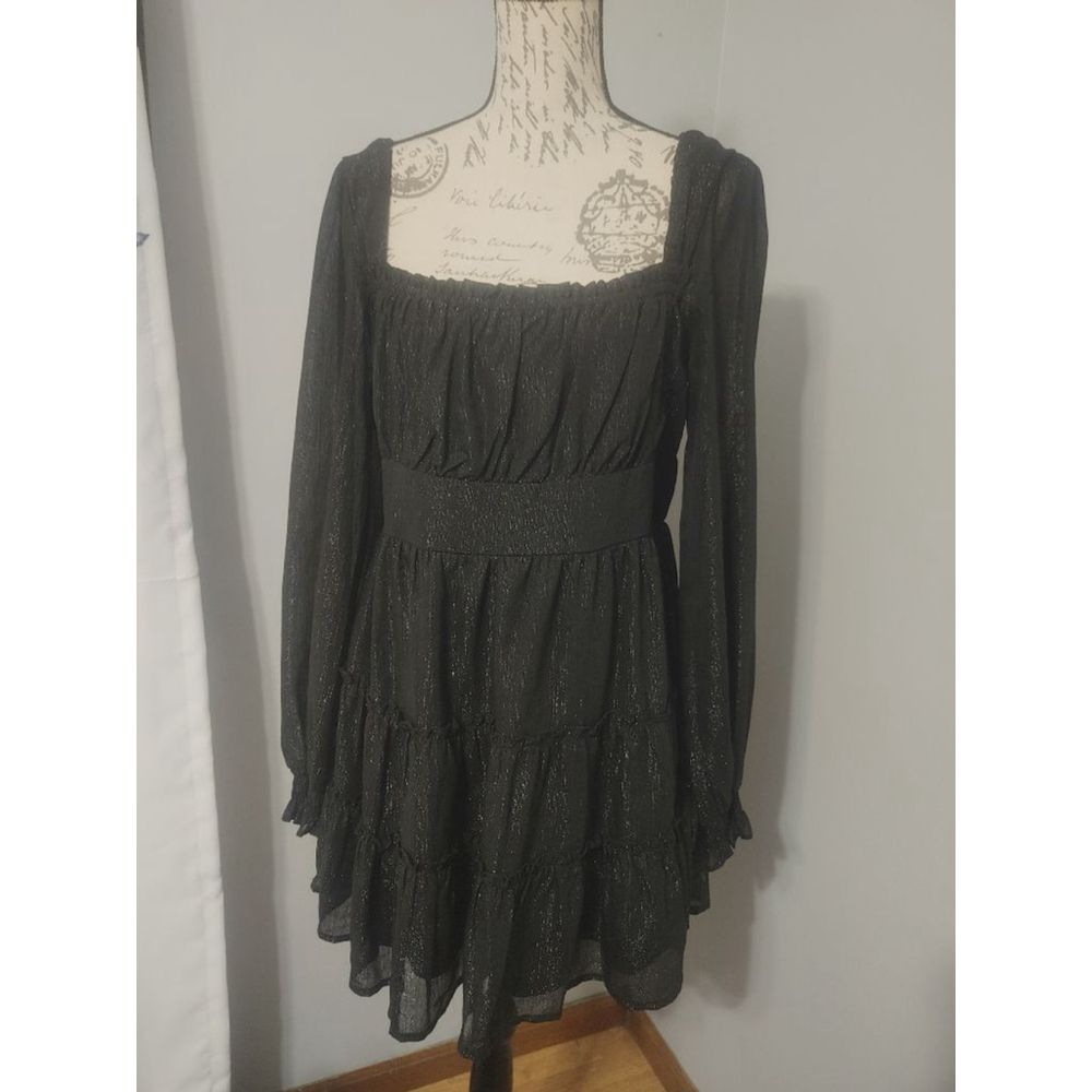 Women's Altar'd State Black Silver Shimmer Square Neck Mini Dress XL
